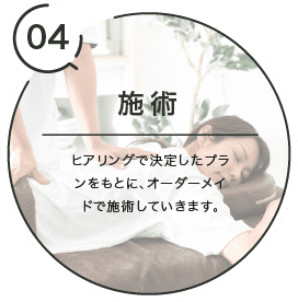 施術,ヒアリングで決定したプランをもとに、オーダーメイドで施術していきます。