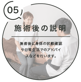 施術後の説明,施術後に身体の状態確認や日常生活でのアドバイスなどを行います。